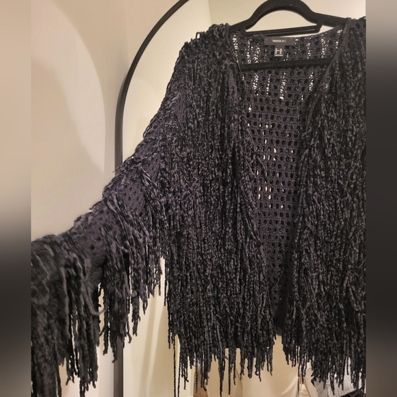 Black Fringe Oversized Cardigan, Forever 21, Sz 3x - Picture 7 of 8